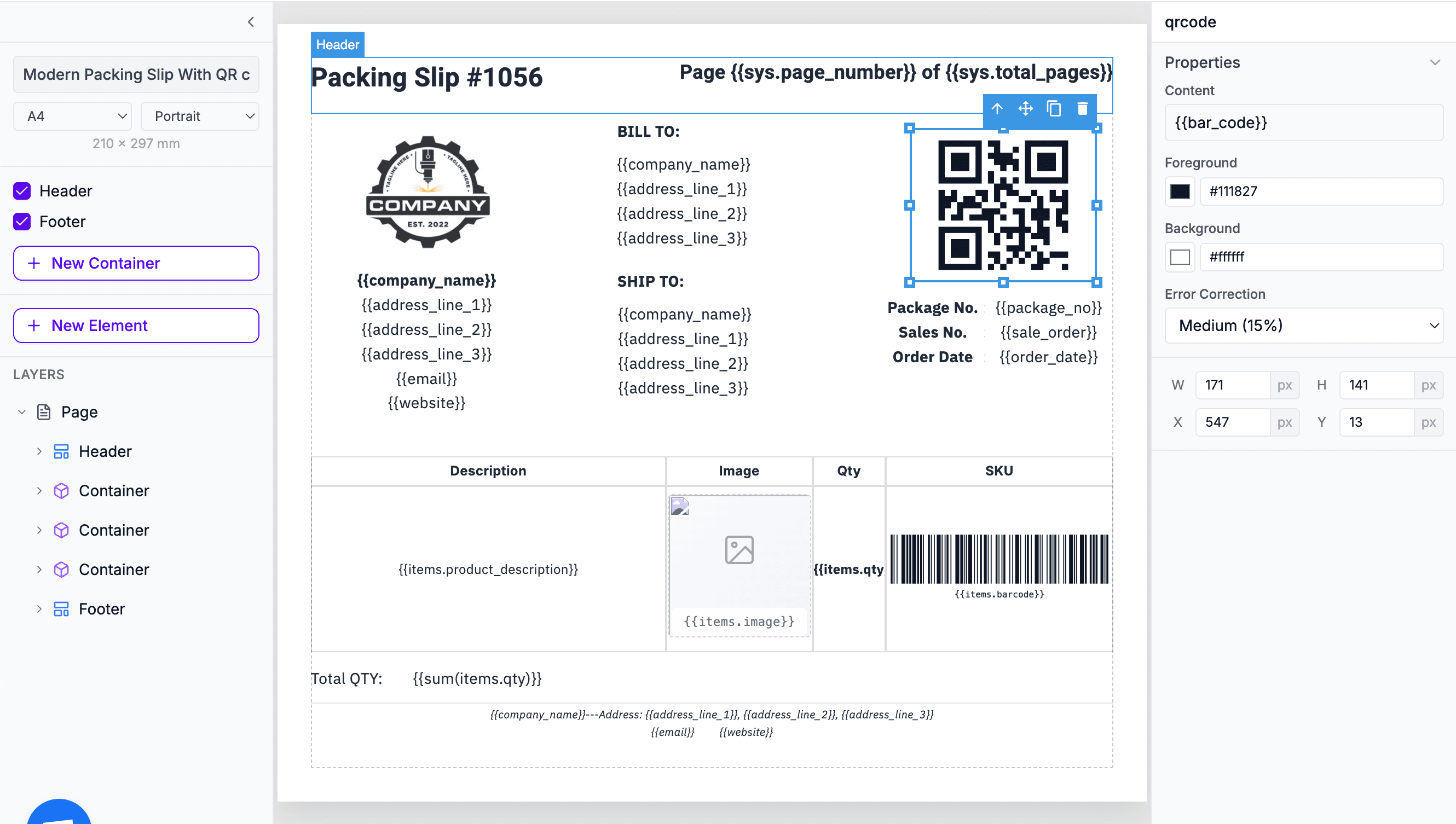 Template editor with expressions