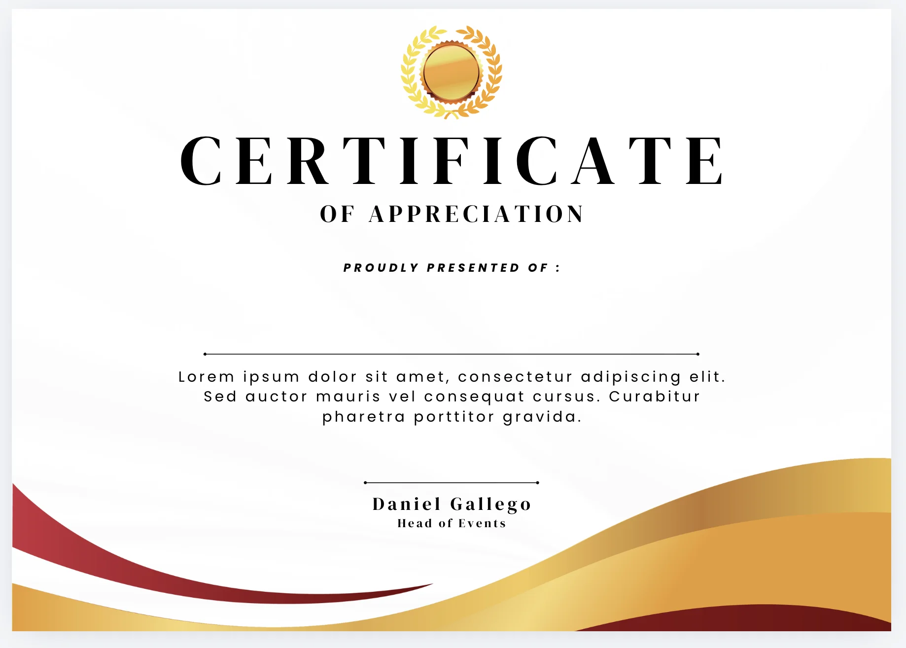 Certificate with recipient name removed in Canva