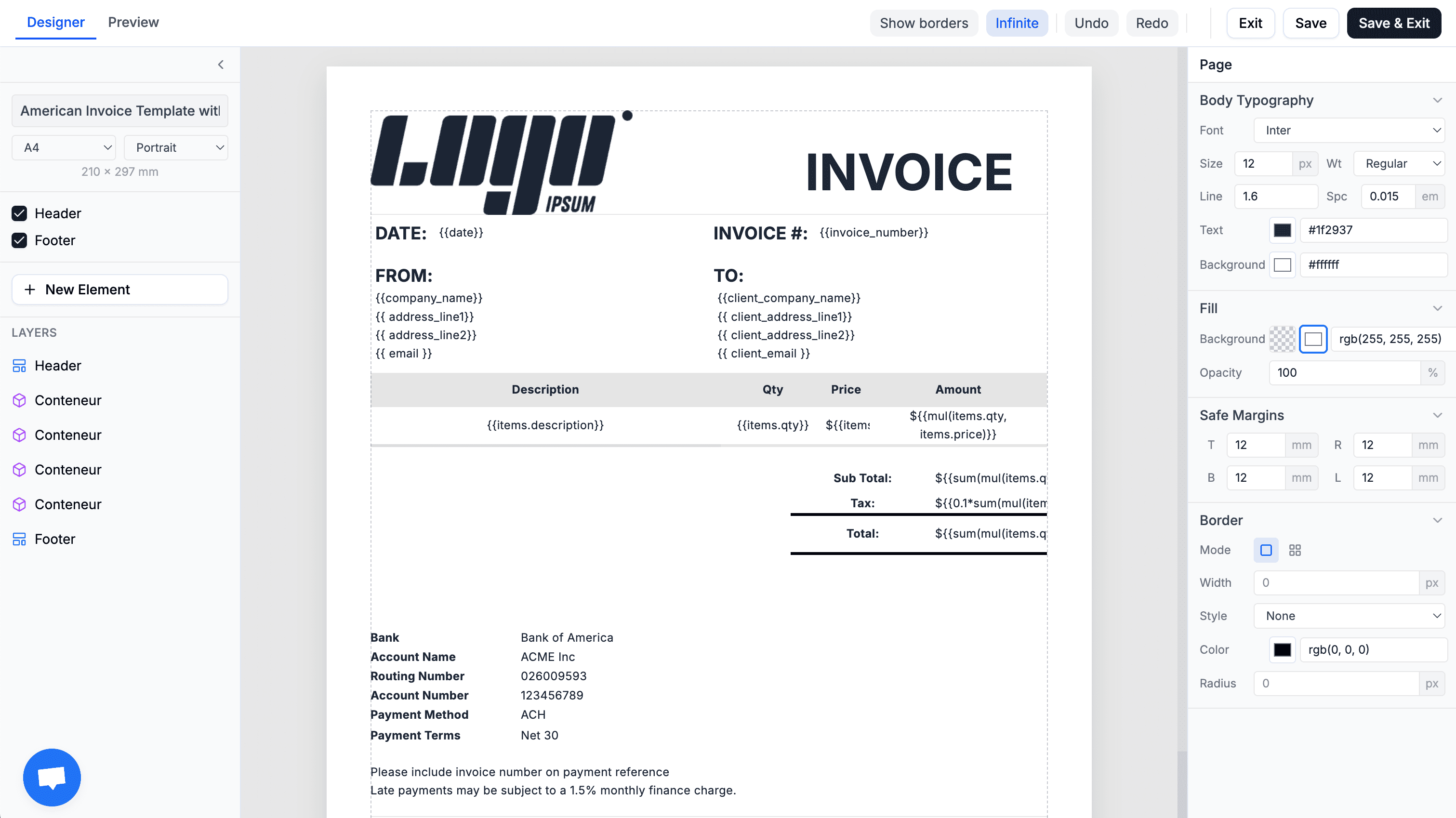 PDF Template Editor - Design invoices, certificates, and more