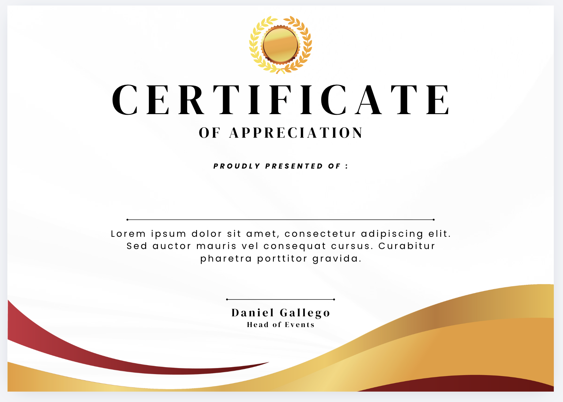 Certificate with recipient name removed in Canva