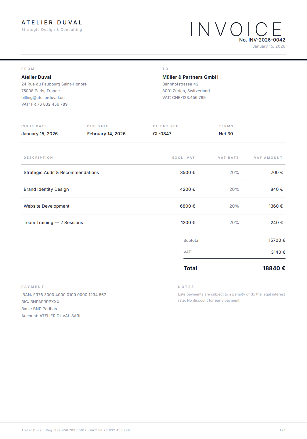 Final generated invoice PDF with all data filled in automatically